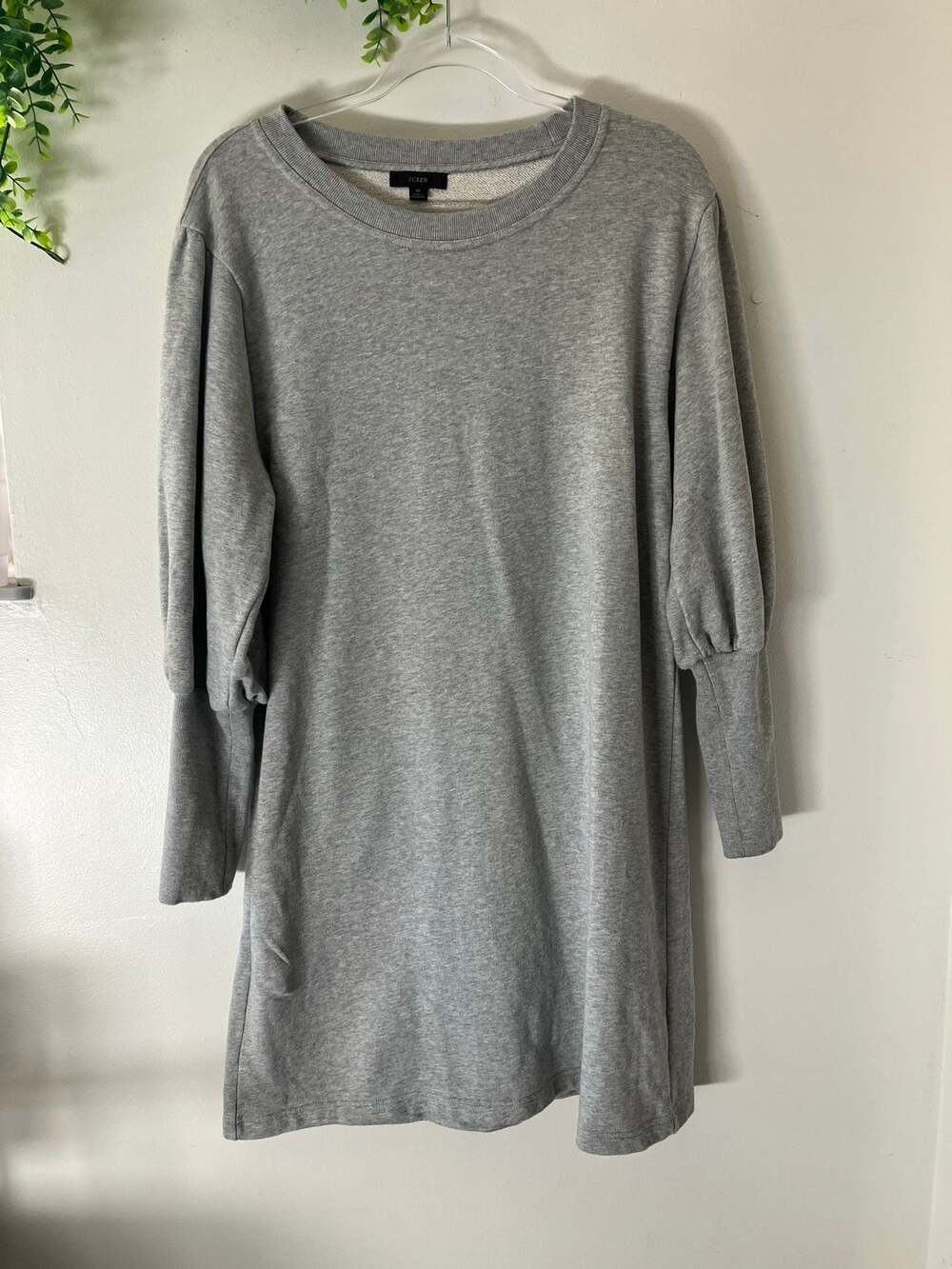 J.Crew Cotton Terry Sweatshirt Crewneck Heather Gray Sweater Puff Sleeve Dress